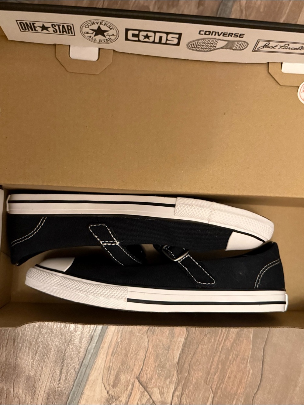 Converse Black and White Canvas Mary Jane Slip-On Sneakers
